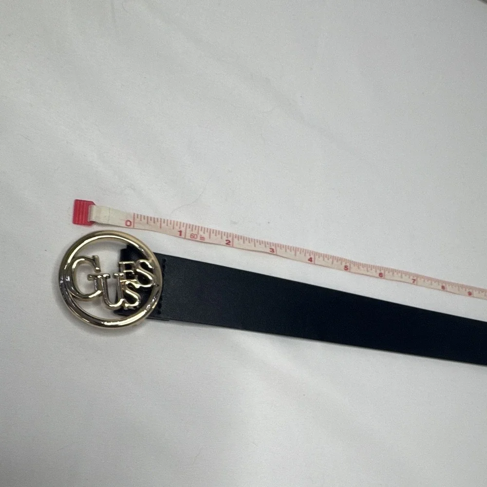 GUESS Women's Black Dress Belt Size S Adjustable Solid Logo Buckle 1.5